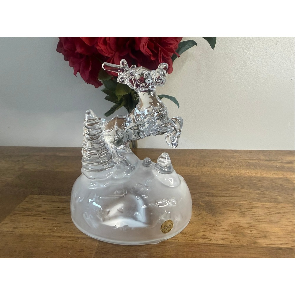 Cristal d'Arques France Crystal Reindeer Figurine Frosted Winter Scene Decor